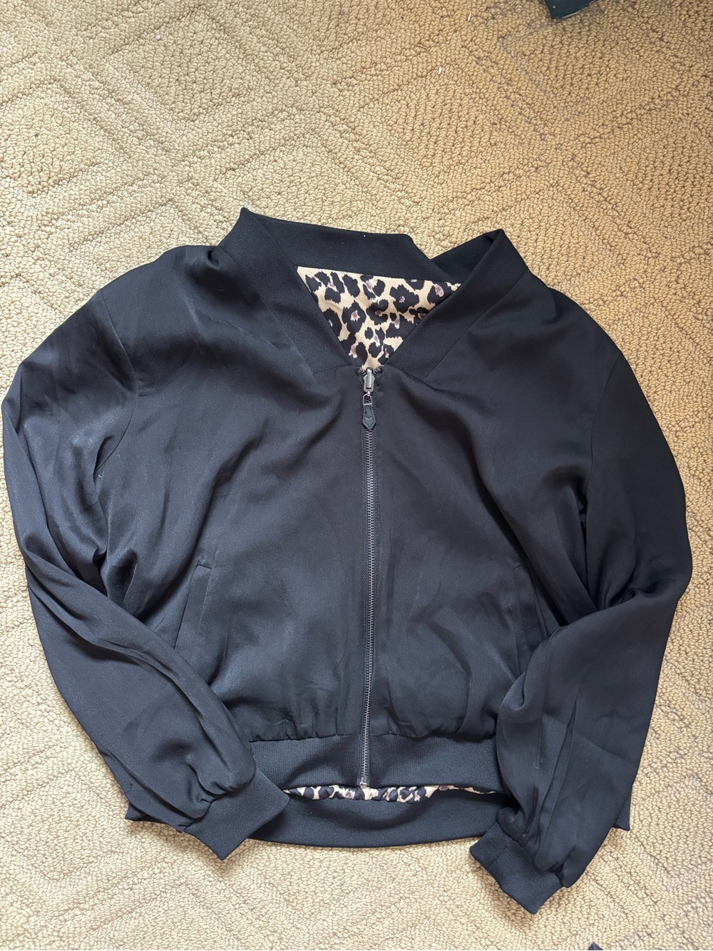 REVERSIBLE Black Bomber Jacket with Leopard Lining